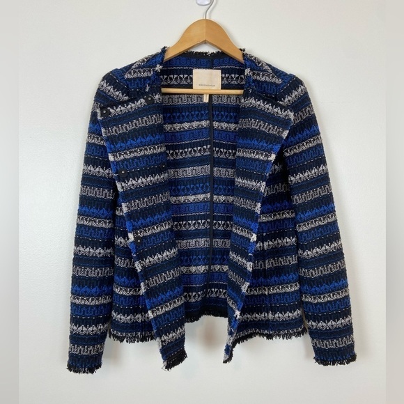 Rebecca Taylor Tweed Blue Fringe Trim Woven Blazer ASO Kate Middleton Old Money - Picture 1 of 12